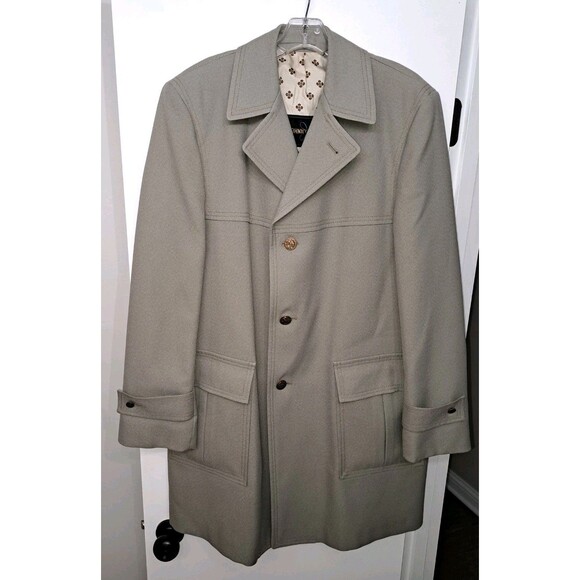 VTG Classic Johnny Carson Lined Trench Coat Overcoat Men's Size 42R Taupe FLAW - Picture 1 of 14